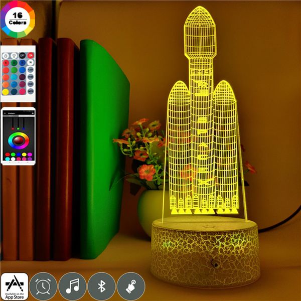 

acrylic 3d illusion led night light lamp rocket model bluetooth speaker nightlight 16 color remote control gift for kids room decor