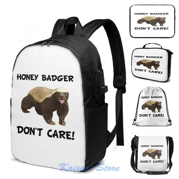 

backpack funny graphic print honey badger don't care usb charge men school bags women cosmetic bag travel laptop