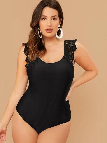 

one-piece suits plus size swimwear women 2021 one piece black lace swimsuit large backless bathing summer bather beach wear