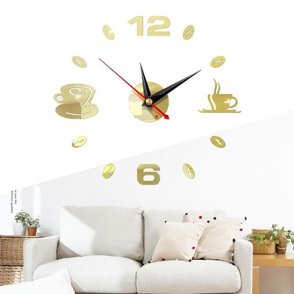 

wall clocks home diy clock decor frameless giant modern design coffee mug bean kitchen watch bathroom decoration