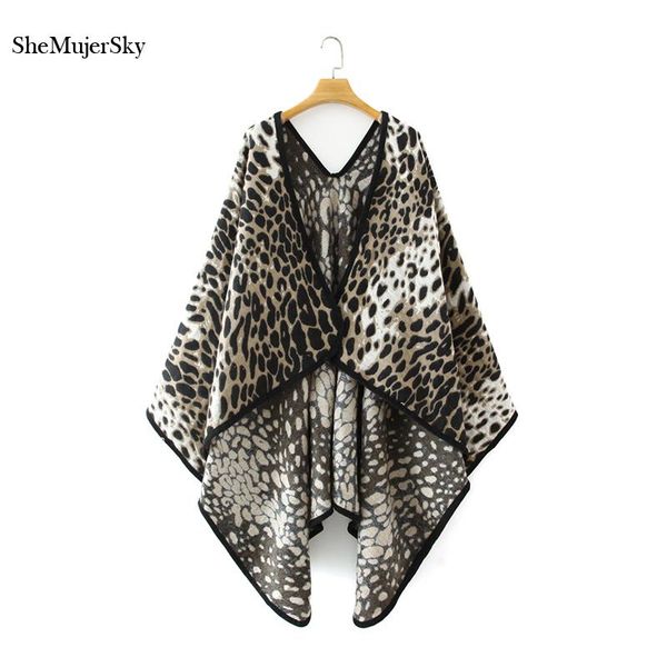 

scarves shemujersky women winter leopard shawl warm poncho ladies scarf capes pashmina 2021, Blue;gray