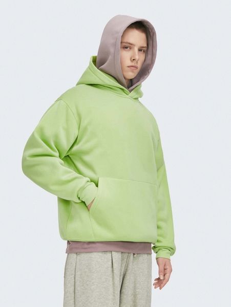 

men kangaroo pocket drop shoulder thermal hoodie f3mn#, Black