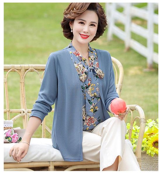 

women's jackets 2021 spring middle-aged women clothes fake two-piece set coat casual plus size 5xl 40-50 years old female pullover c144, Black;brown