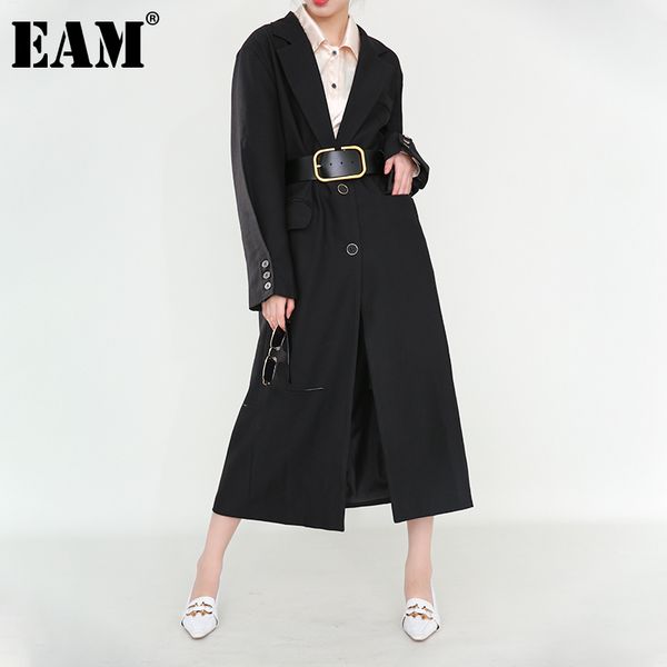 

[eam] women black big size long trench lapel long sleeve loose fit windbreaker fashion spring autumn 1da283 210512, Tan;black