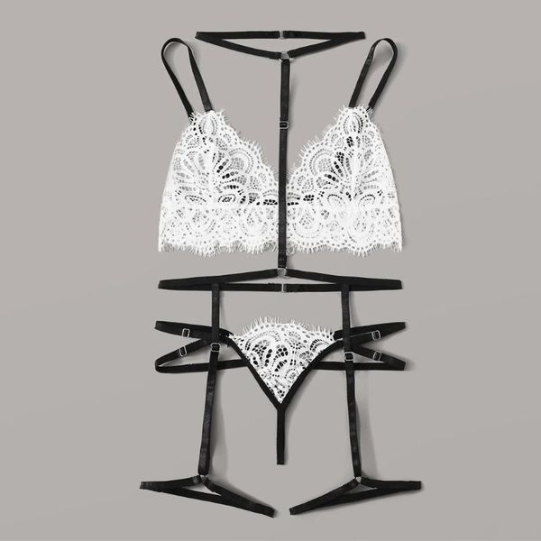 

bras sets women exquisite bra briefs set polyester lace garter thong see-through exotic bandage lingerie, Red;black
