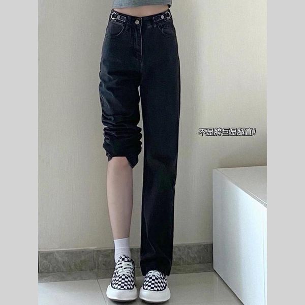 

black autumn loose high waist thin design wide leg pants, Blue