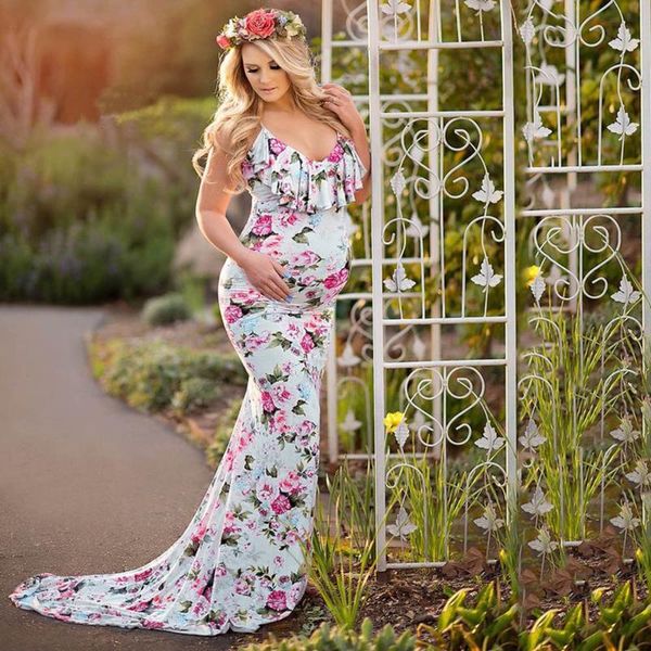 

maternity dresses summer women's pregnancy v-collar dress pregnants sleeveless print sundress for art po clothing 2021, White