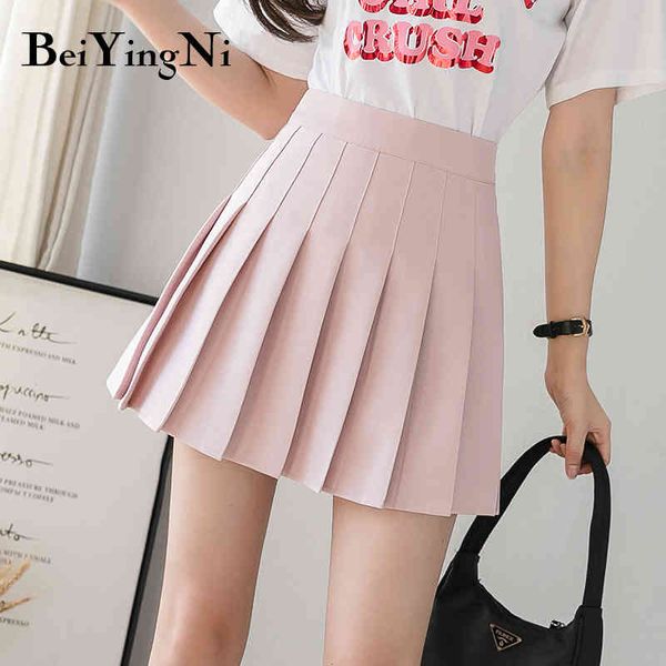 

spring summer mini women skirts solid pleated preppy high waist plus size woman student white black lining 210427