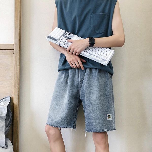 

men's jeans summer loose men shorts fashion simplicity style casual denim straight male knee length, Blue