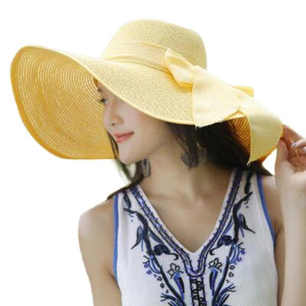 

wide brim hats summer fashion chapÃ©us 2021 sun women big straw hat floppy bowknot folding elegant beach cap, Blue;gray