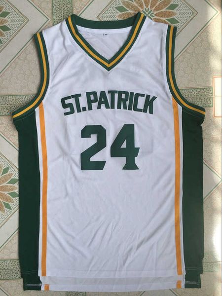Camisa de basquete branca Kyrie Irving 24 St. Patrick High School costurada em qualquer tamanho