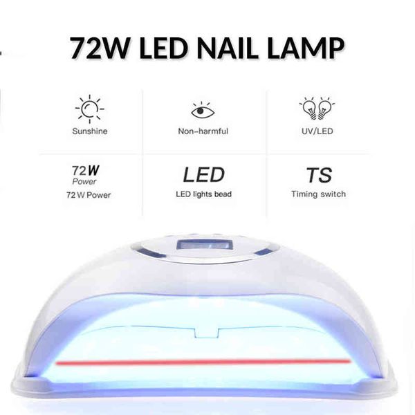 

nail dryers uv lamp 72w new5 pro led for manicure two hand 36 pcs led beads dryer curing gel file tools 220225