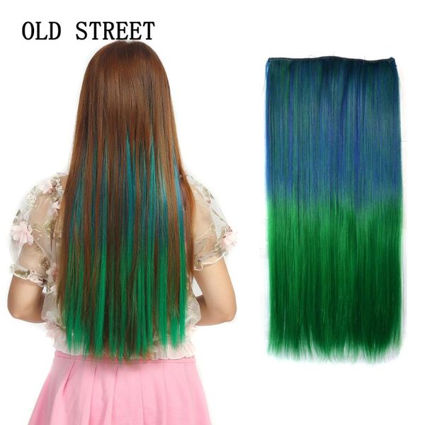 

synthetic wigs 24inch long straight hair 5 clips high tempreture hairpiece clip in for women, Black
