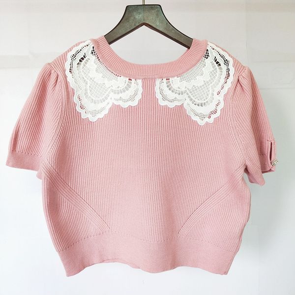 

59% off factory outlet store summer lace doll collar short sleeve knitting, White;black