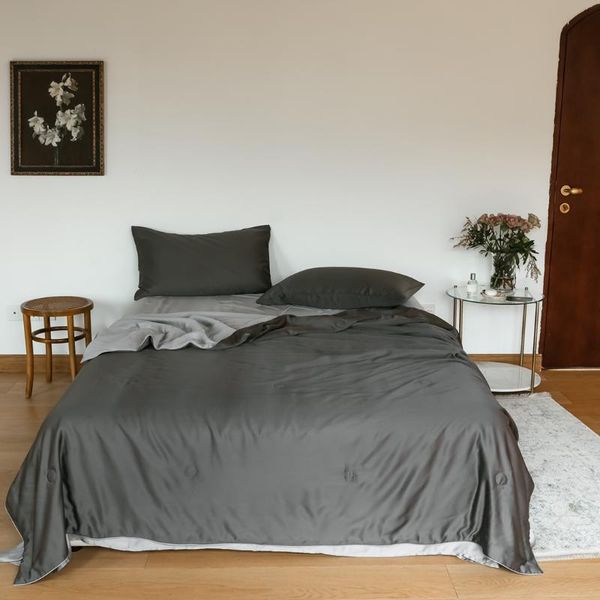 

silky and cool two solid color tencel lyocell bedding set summer thin quilt sheets pillowcase duvet cover lightweight comforter comforters &