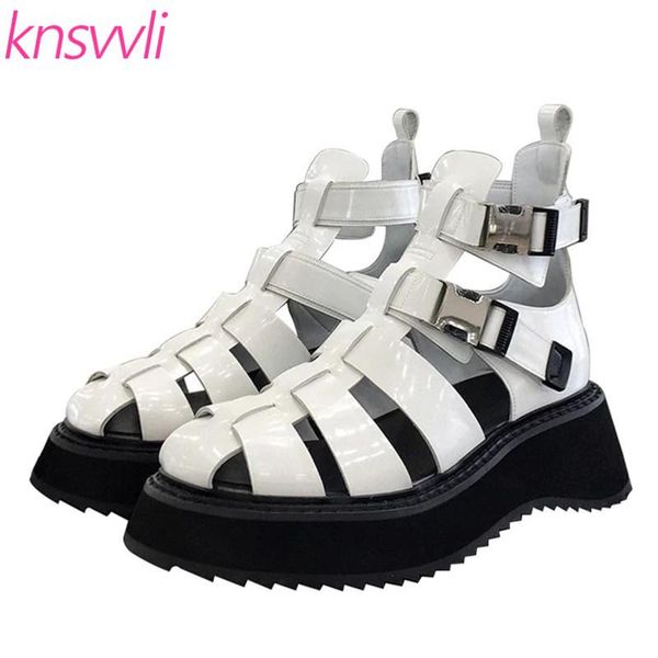 

sandals thick sole gladiator women metal buckle hollow outs rome shoes fltas platform woman summer boots, Black