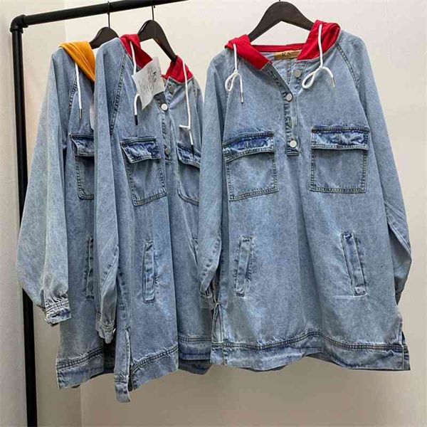 

jackets coats 2021 hooded denim jacket women's long loose m1y5, Black;brown