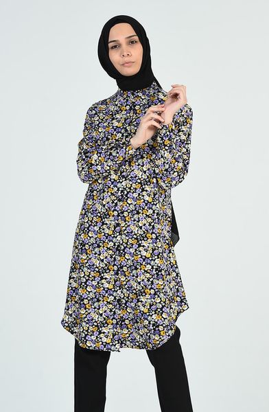 

women's blouses & shirts minahill patterned viscose tunic 6457-01 black purple, White