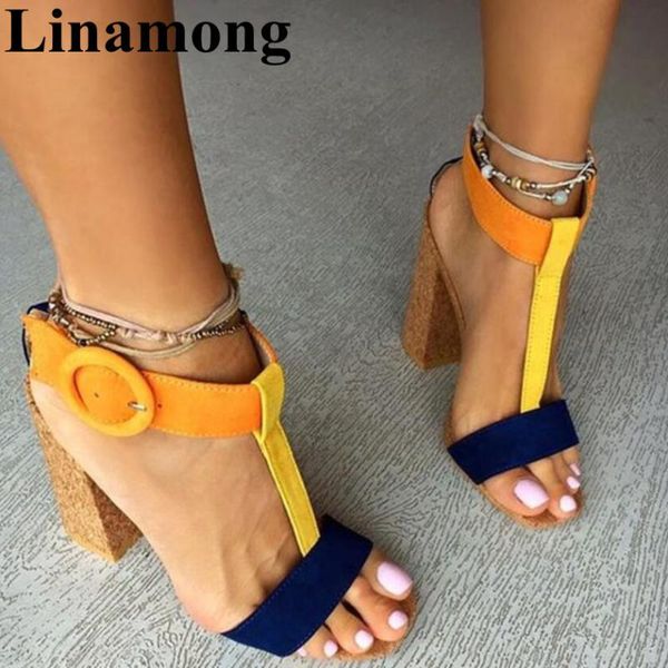 

mewest mixed color buckle strap wood grain heel summer fashion square and open toe rome style women sandals, Black