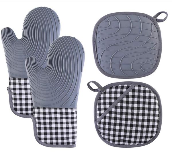 

pads silicone oven mitts and pot holders sets with quilted liner heat resistant kitchen mitt waterproof flexible gloves for cooking baking g