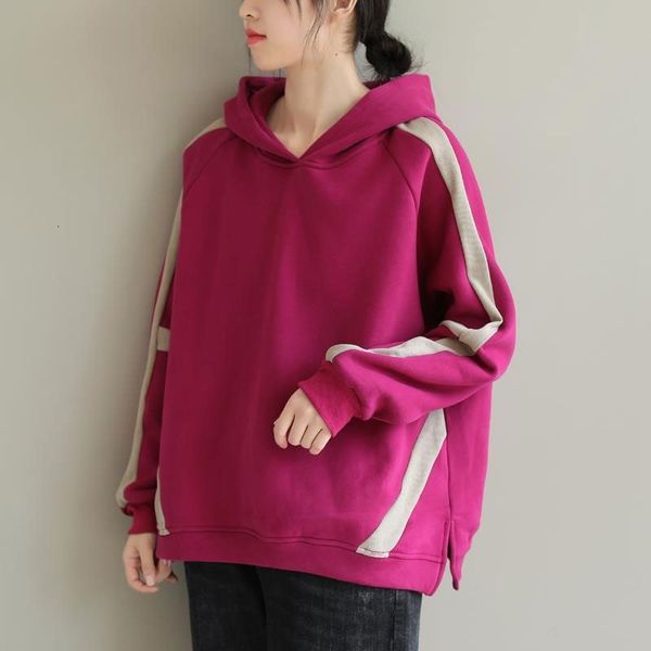 

women's hoodies & sweatshirts arrival autumn arts style women long sleeve loose hooded pullovers all-matched casual sidestripe thi, Black