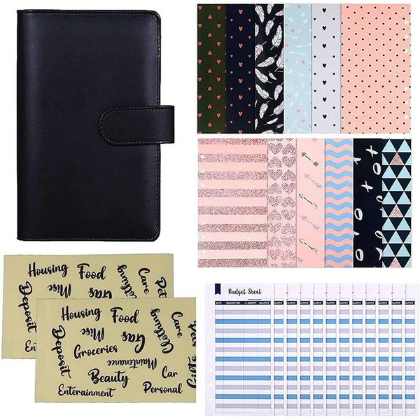 

gift wrap 27 pcs cash envelopes for budgeting, a6 pu leather notebook budget binder book budgeting,expense sheets