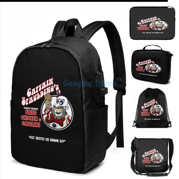 

funny graphic print fried chicken & gasoline usb charge backpack men school bags women bag travel laptop