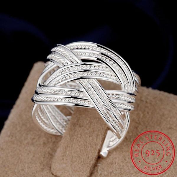 

cluster rings 925 sterling silver cross weave open ring for women wedding engagement party fashion charm jewelry anel bague anillos, Golden;silver