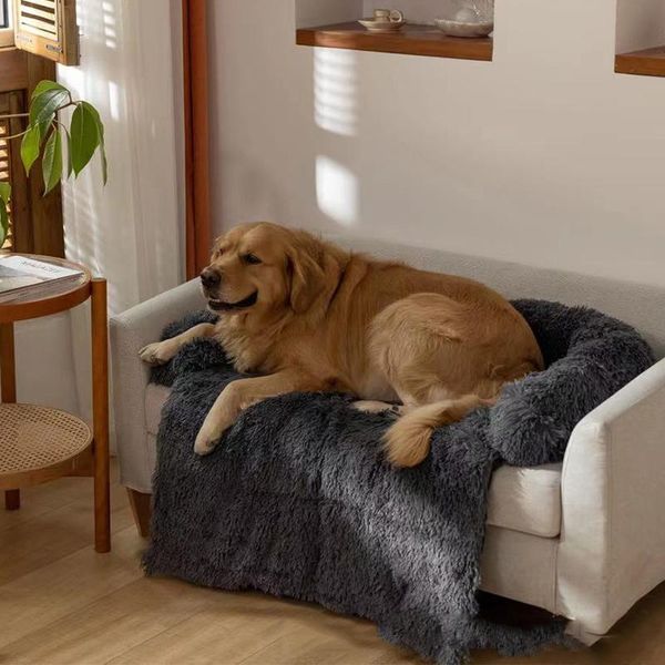 

kennels & pens long plush dog bed large thicken pet sofa mat winter warm cushion removable indoor kennel sleeping pad for dogs supplies