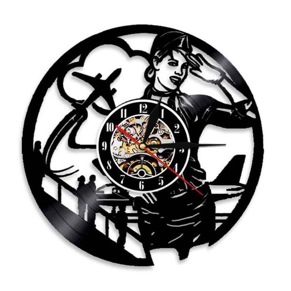 

wall clocks airlines stewardess vintage airline pilot sign home decor professional clock flight attendent lady record