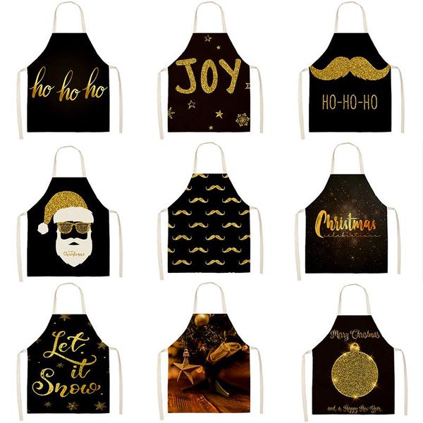 

christmas golden black gift pattern cleaning aprons 53*65cm home cooking kitchen apron cook wear cotton linen bibs 46378-1