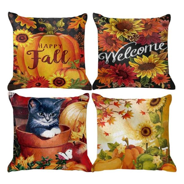 

pillow case covers for fall 18x18 inch set of 4 autumn throw pillowcase farmhouse sunflower leaves pumpkin thanksgiving decorations l