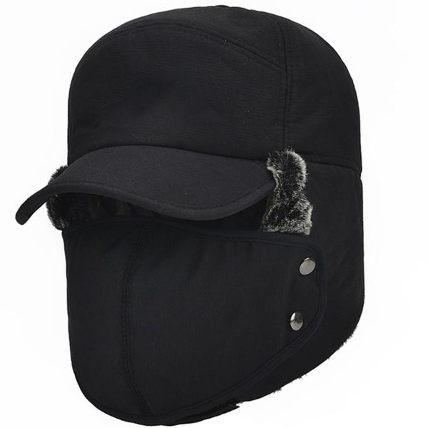 

in 1 bomber hat with full face ear flap winter warm cap for outdoor sport skiing cycling caps & masks, Black