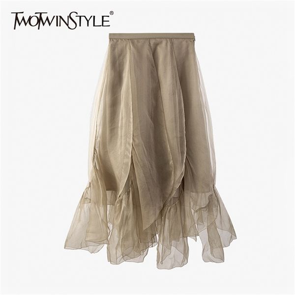 

elegant solid skirts for women high waist irregular hem casual loose midi female spring fashion clothes 210521, Black