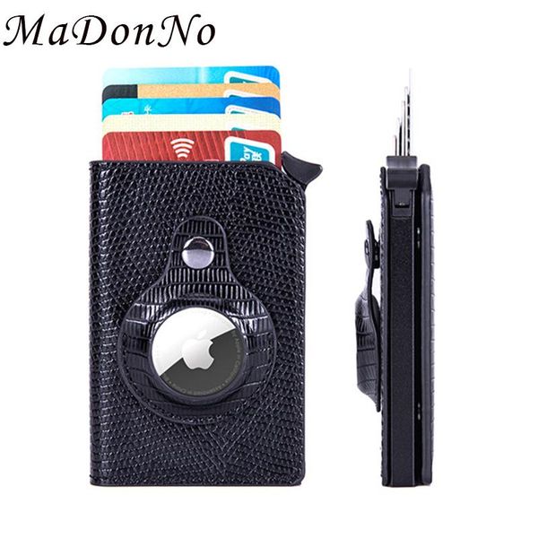 

card holders rfid holder airtag wallet men slim thin business bank cardholder case container male smart bluetooth bag, Brown;gray