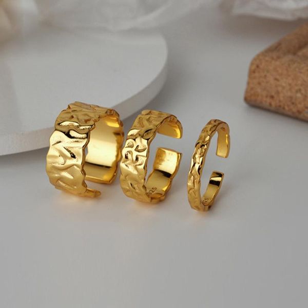 

cluster rings simple niche s925 sterling silver tin foil texture ring female cold wind open index finger, Golden;silver