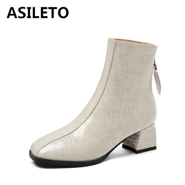 

boots asileto women ankle square toe 5cm heels zip stylish designer wide breathable short plush big size 33-47 casual s2103, Black