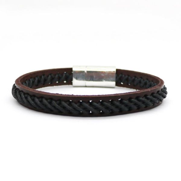 

fashion jewelry men's leather bracelet alloy braided with magnetic buckle men retro simple hand strap link, chain, Black