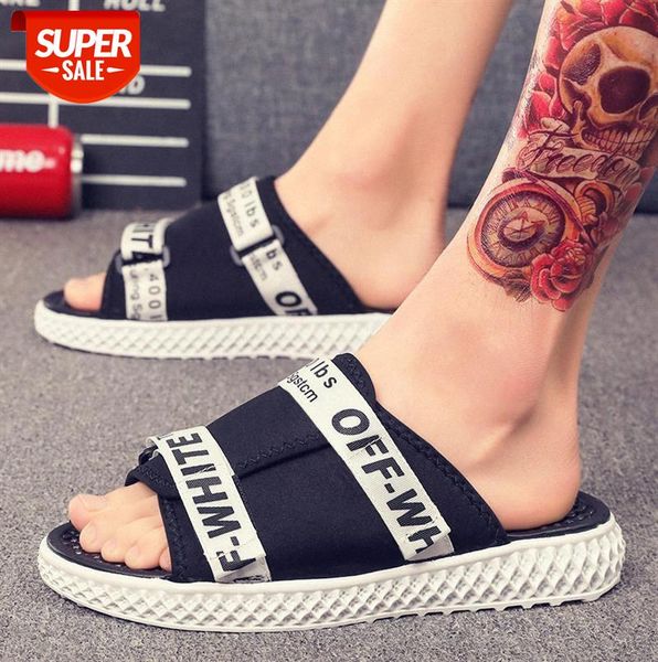 

lightweight men's slippers casual flat-bottom korean style personality beach sandals men #ee2t, Black