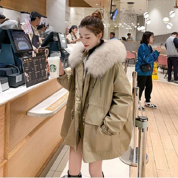 

women's down & parkas long mujer fashion fur collar hooded velvet cotton padded warm winter coat women elegant casaco feminino inverno, Black