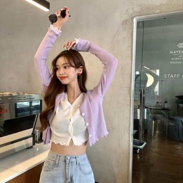 

fashion girl summer knitted jacket womens sweaters slim short cardigan full sleeve v neck blouse, White;black