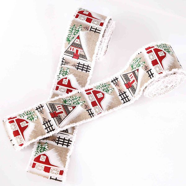 

decorations 6m printed tree pendant christmas cottage raw ribbon