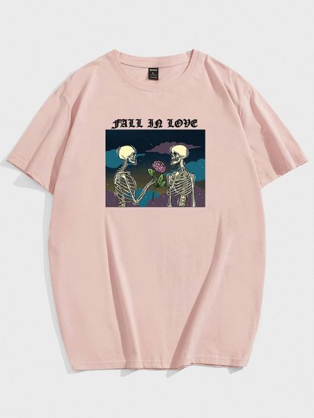 

romwe x sadskelly guys skeleton print tee m0tk#, White;black