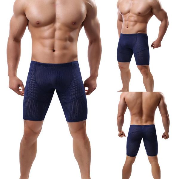 

underpants men mesh movement long underwear boxer shorts breathable soft cueca male panties boxershorts, Black;white
