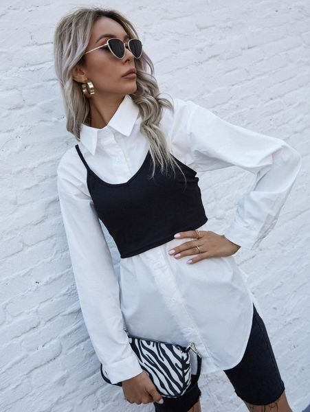 

drop shoulder longline blouse with cami y0fo#, White