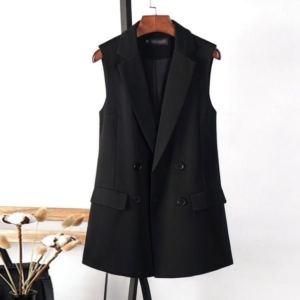Giacca senza maniche da donna autunno di alta qualità casual blazer femminile nero Elegante giacca da donna con cintura sottile temperamento 210527