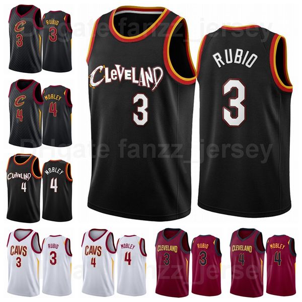 

printed basketball ricky rubio jersey 3 evan mobley 4 team color black red white breathable shirt for sport fans pure cotton custom name num