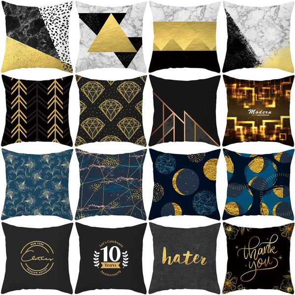 

cushion/decorative pillow home decoration marbling throw covers black golden geometry case abstract square cushion for couch sofa bed