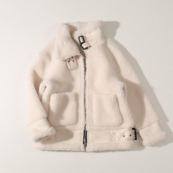 

women's fur & faux autumn winter fashion short motorcycle pellet lamb wool sheep shear coat, Black