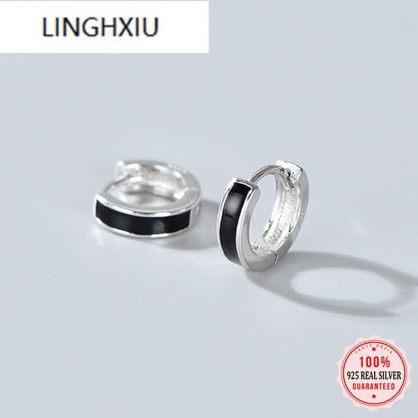 

hoop & huggie lingxiu 925 sterling silver earrings black white hoops birthday gift for women jewelry brincos da1800, Golden;silver